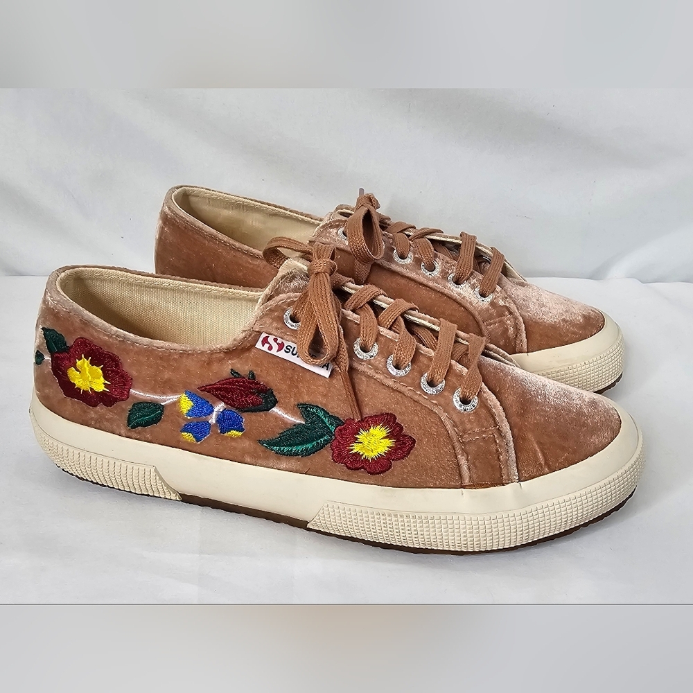 Superga 2750 Silk Velvet Sneakers Mauve Floral Embroidered Women’s 8 EU 39 - Picture 2 of 14